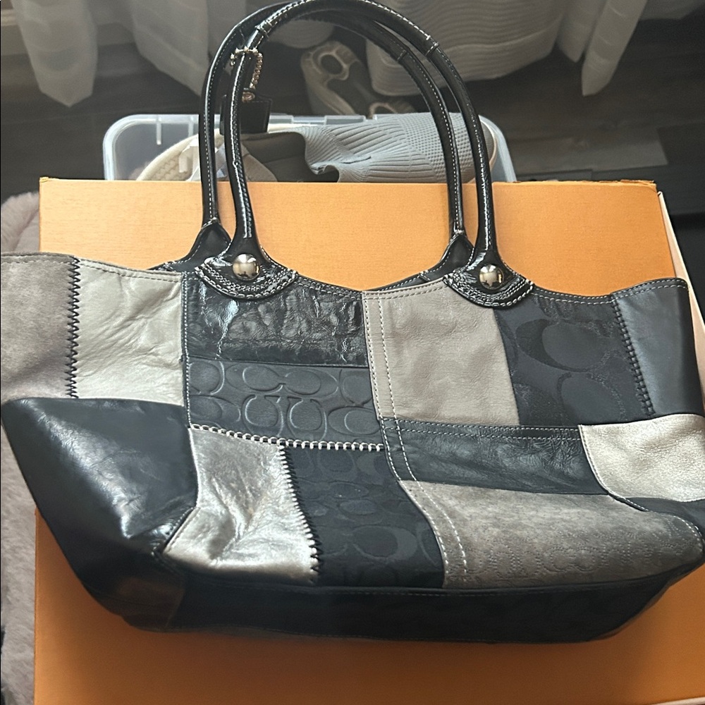 Coach Black and Silver Patchwork Tote - image 5